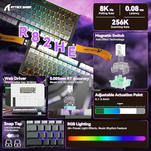 Clavier de jeu filaire 8K ATTACK SHARK R82HE TKL à balayage 256K - 2