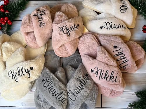 Personalized Fluffy Slippers - Easter Gifts for Women - Bridal Party Gifts - Mothers Day Gift Box Ideas for Mom, Girlfriend - Bridesmaid Slippers Gifts - Wedding Party Presents2