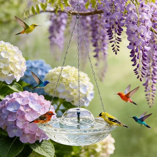 Elegante opción de atracción de vida silvestre con cuenco de vidrio colgante para jardín 3