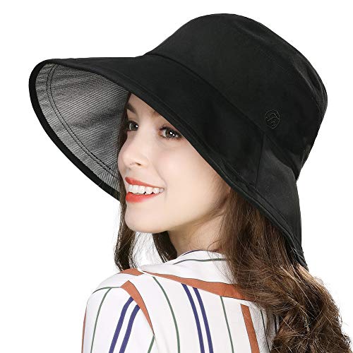 Jeff & Aimy Damen Regenhut Sonnenhut Fisherhut mit breite Krempe wasserdicht Mütze UPF 50+ Schwarz M Cover
