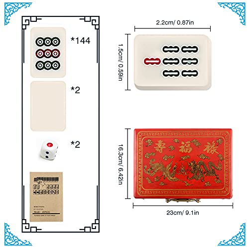 Ironwalls Chinese Mahjong Set With 144Pcs 0.9” Mini Mahjong Tiles, Portable Vintage Traditional Mahjong Majong Mah Jongg Set With 2Pcs Dice & Wooden Carrying Case For Travel Family Party Game #TOP2