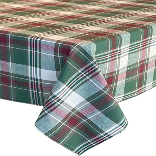 Lintex Christmas Cottage Plaid Cotton Weave Christmas Fabric Tablecloth, Country Rustic Holiday Tartan Plaid Easy Care Tablecloth, 60” X 84” Oblong/Rectangle #TOP7
