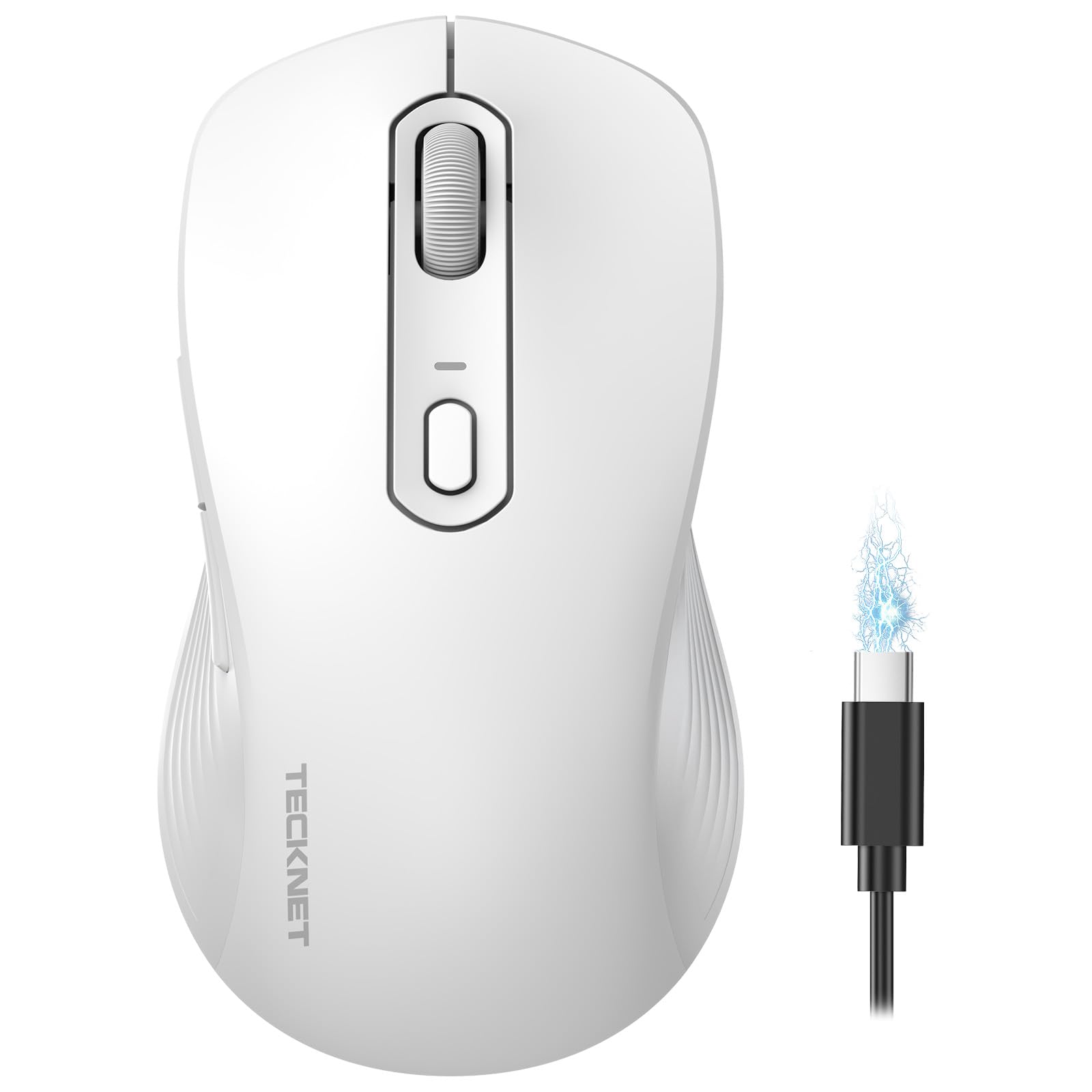TECKNET Bluetooth Maus, PC Maus Kabellos, Wiederaufladbar Computer Maus 4800 DPI, (BT 5.0/3.0+2.4 GHz) Ergonomische Silent Wireless Mouse, Funkmaus für Laptop, Mac OS, Android, Windows, Weiß
