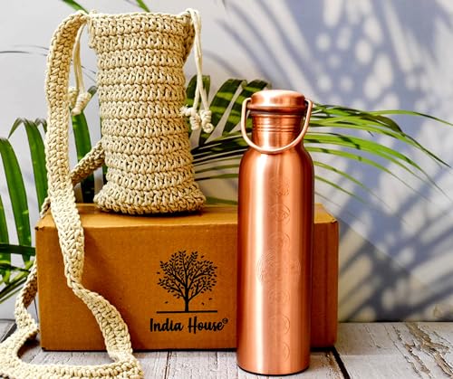 India House |Pure Copper Water Bottles|Copper Seamless Leak Proof Bottle | Perfect Ayurvedic Copper Bottle (1000ml) (SEVEN CHAKRA)