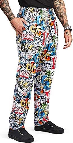 Menโs Graffiti Print Chef Pant (XS-3X) | Traditional Baggy Fit, 100% Cotton, Elastic Waist