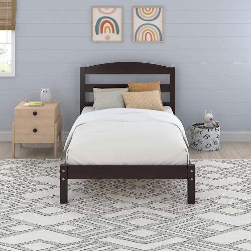 Image of DHP Braylon Twin Bed, Minimalist Design, Espresso Finish, Sturdy Wood Construction