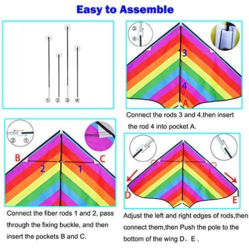 ZHUOYUE Delta Rainbow Kites for Kids and Adults, Easy to Fly Single Line Nylon Kite with Long Tail 45"x25" Inch - Thumbnail 5