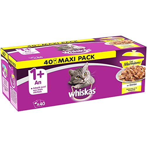 Whiskas Les Marmitons - Sachets Fraîcheur pour Chat Adulte, Sélection à La Volaille en Gelée, 40 Sachets Repas de 85g