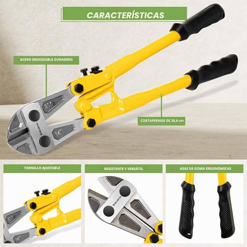 Miniatura 3 de Blostm Cortadores De Pernos Resistentes Cortador De Pernos De Acero Inoxidable De 14 Pulgadas Con Asas Ergonómicas De Agarre De Goma, Cortadoras De Pernos Fuertes Para Cortar Vallas, Cadenas