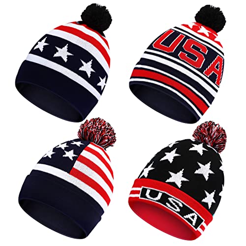 Tarpop 4 Pcs Winter Hat American Flag Pom Knit...