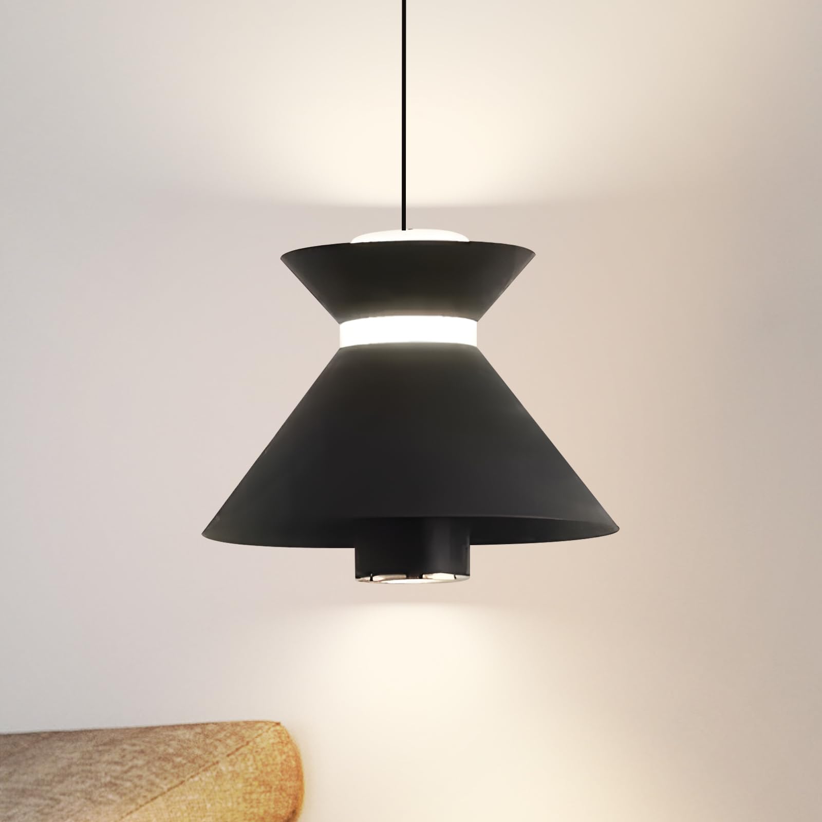 YATAI Modern LED Pendant Light, 10W Black Cone Pendant Lamp with Adjustable Height and Switch Control, Perfect for Dining Rooms, Kitchens,4500K,8-10 m²