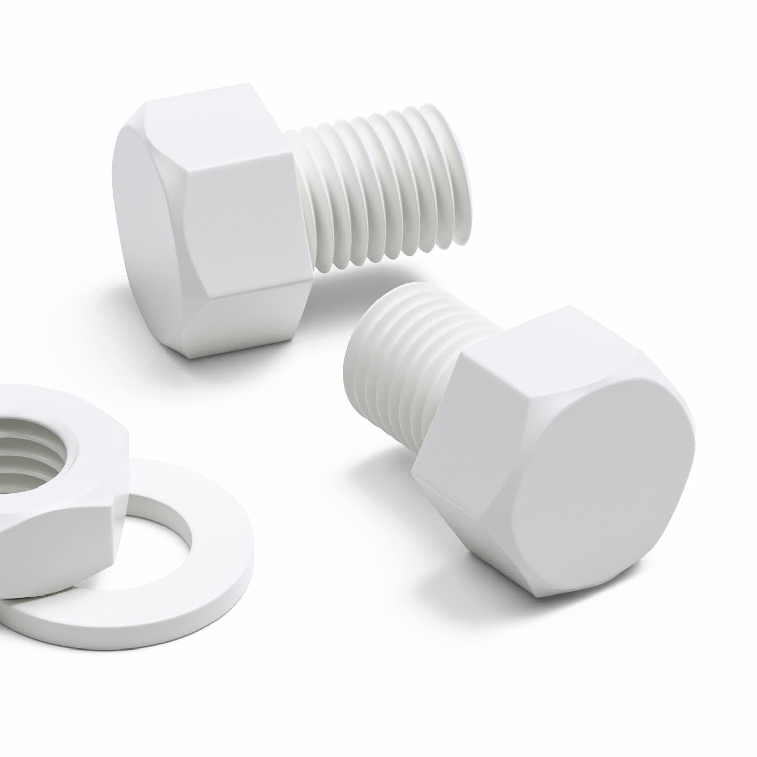 10x White PP Hex Head M16 x 20 mm Plastic Bolts, Nuts & Washers, Anti-Corrosion, Chemical Resistant