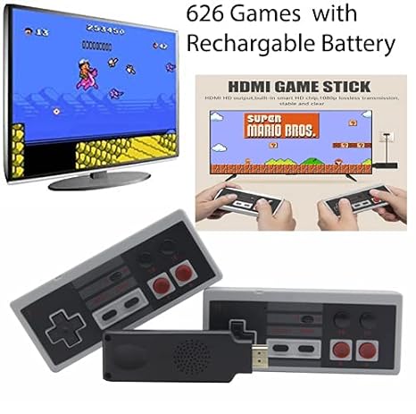New World TV Video Games Old Arcade Classic Retro TV Game Console HDMI Version 4K support HDMI Game Stick 626 Inbuilt Games with 2 Wireless Controller with rechargeable battery Best Gift for Kids