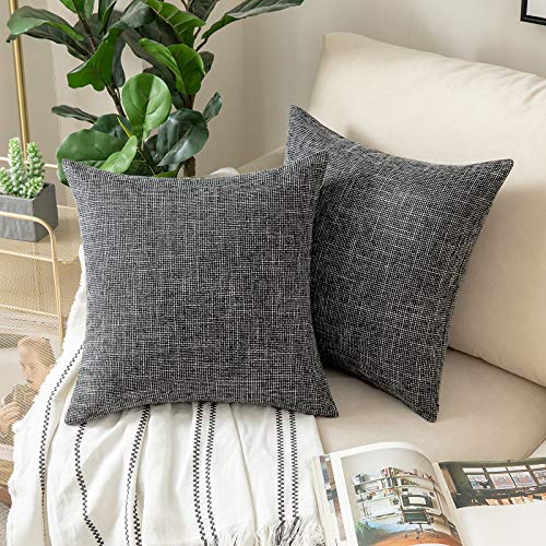 Woaboy Housse de Coussin en Lin Taies d'oreiller en Lin Housse de Coussin Extensible pour Fauteuil et Canapé Chaise Decoration de Maison Salon Elégant et Moderne Noir 45x45cm Cover