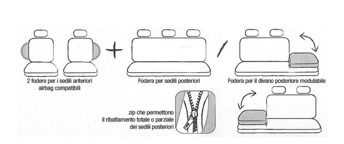 OFFICINE MILANO Coprisedili Auto Universali 11 Pezzi Antiscivolo Elasticizzato Trapuntato Poliestere