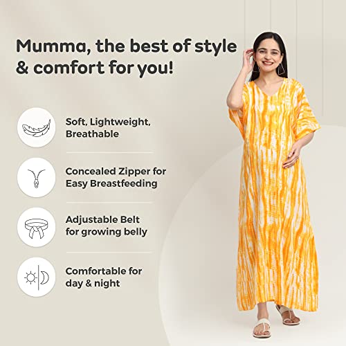 Image of Maternity Dress for Women with Breastfeeding Zippers | Kaftan Dress | Adjustable Belt for Growing Belly | Feeding Dress for Pre & Post Pregnancy