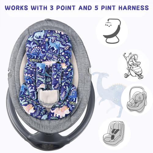 Image of Pea Pod Infant Car Seat Insert with Strap Covers, All in One Reversible Baby Car Seat Head Support for Newborn, 3D Soft Minky Carseat Cushion for Preemie to Infant, Stroller, Swing, Bouncer, Dinosaur
