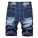 Yxbdin Mens Short Jeans for Biker Moto Shorts Asymmetrical Hole Fashion Clothing Knee Length Denim Pants with Pocket Dark Blue