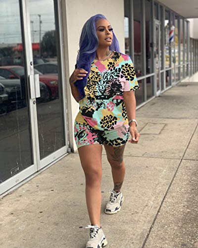 Fastkoala Women's 2 Pieces Outfits Clubwear Colorful Tie Dye Hooded Crop Top Shorts Joggers Tracksuit Sportswear Set Colorful Tiger Xxxl #TOP1