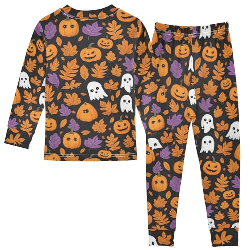Pajama Sets Long Sleeve Halloween Pumpkin Ghost Leaf Soft Comfy Sleepwear 2 Piece PJS 3-8T3