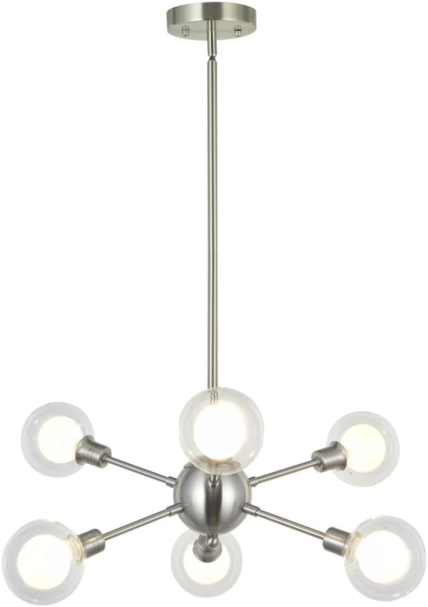 BONLICHT Mid Century Modern 6-Light Sputnik Chandelier Light Fixture G9 40W (Bulbs Included) Brushed Nickel Pendant Lighting for Kitchen Island Dining Room Bedroom Foyer
