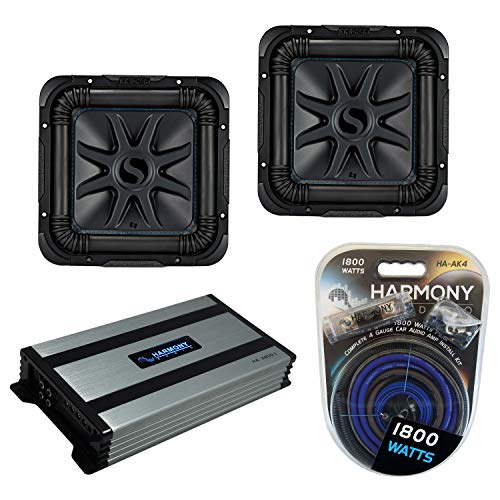 Kicker (2) L7S10 Car Audio Solo-Baric 10" Subwoofer Square L7 Sub 44L7S102 Bundle with Harmony HA-A800.1 Amplifier & Amp Kit