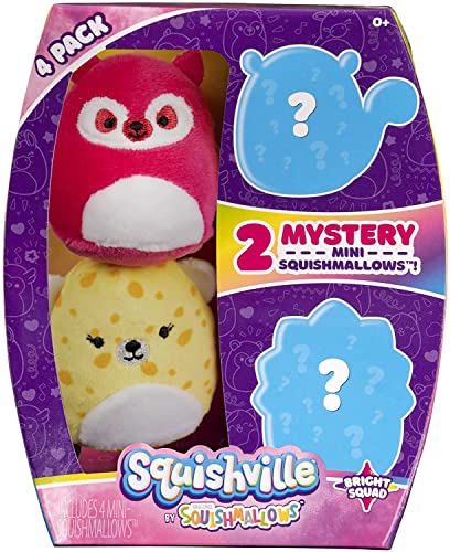 Image of Squishmallows Squishville SQM0143 Bright Squad-Four 2-Inch Mini Characters-Includes Santiago, Tristan, and Two Mystery Figures-Irresistibly Soft, Colourful Plush, Multi
