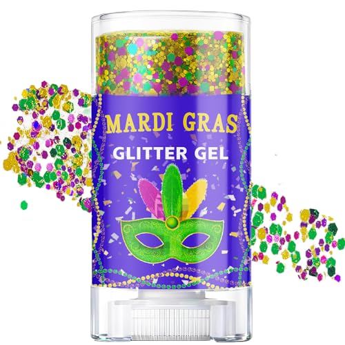 Mardi Gras Glitter Gel Stick Color-Changing in Different Lighting for Body Face & Hair (Mardi Gras)