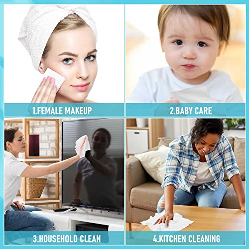 Image of Riakrum 12 Pack Disposable Towelettes Face Towel Bulk Cotton Face Tissues Soft Facial Tissue Dry Wet Use for Sensitive Skin Care Makeup Removing Surface Cleaning (1200 Counts)