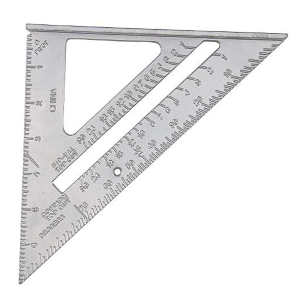 Byfri Silver 7Inch Aluminum Alloy Triangle Rulers 90 Degrees 45 Degrees Set Square Ruler Woodworking Measuring Tool