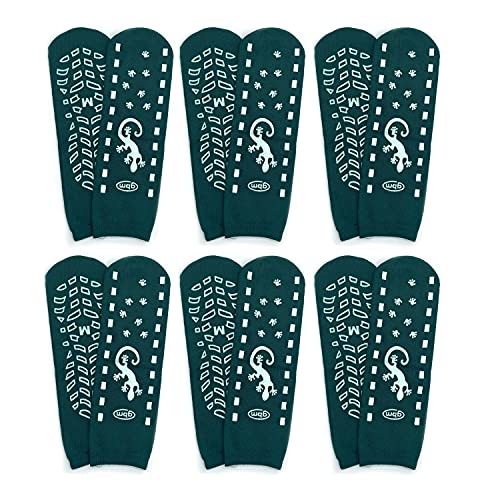 GBM Geckos - Plush Double Tread Non-Slip Safety Socks 6-PACK (Green, Medium)