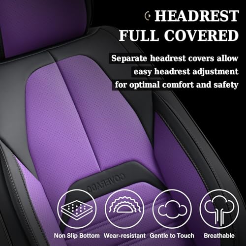 Image of Coverado Car Seat Covers Full Set, Seat Covers for Cars, Automotive Seat Covers, Waterproof Nappa Leather Front Seats and Back Car Seat Protector, Universal Fit for Most Cars SUV Trucks,Black&Purpe