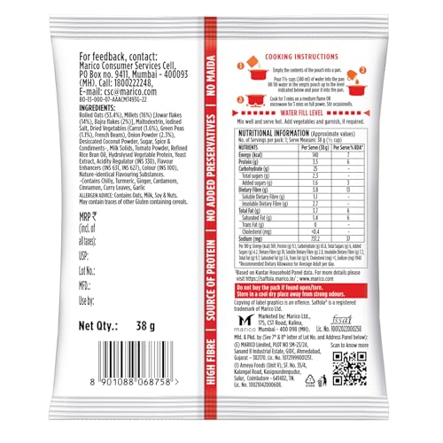 Saffola Masala Oats |38g|Veggie Twist | Tasty, Anytime Snack | Ready in 3 mins | Millets Goodness- with Bajra & Jowar | No maida , No added preservatives | Oats helps manage weight