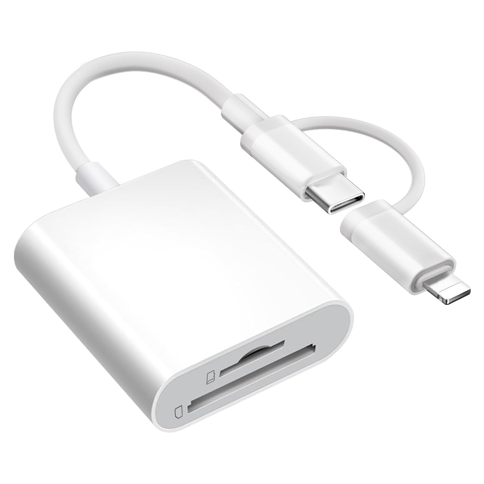 Dual Connectors Dual Slots SD Card Reader for iPhone iPad, Lightning & USB C to MicroSD/SD Card Viewer Camera Memory Card Reader USB C OTG Adapter for Devices with iOS/Android/Other System