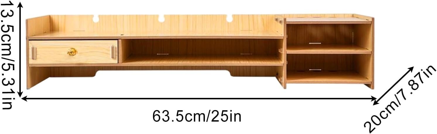 Riser for monitor - Riser for computer con spazio di archiviazione | Scaffale in legno Accessori for ufficio domestico PC Laptop Stampante Materiale scolastico Organizzazione e(Natural wood colour)