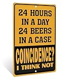 Funny Metal Beer Wall Sign - 24 Hours In Day 24 Beers In a Case - Metal Bar Signs for Home Bar Decor, Man Cave, Apartment, Garage, Bedroom, Basement Decorations, & Dorm Room Decor - 12' X8' Yellow
