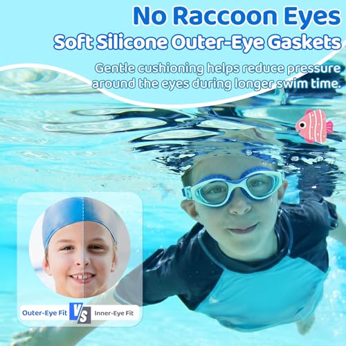 Vvinca Kids Swim Goggles for Boys Girls Age 6-14, Anti-Fog UV Protection Clear Swimming Goggles, Leak-Proof Kids Pool Goggles with Easy Side-Pull Adjustment for Toddler Youth Pool Water Swimming — view 4