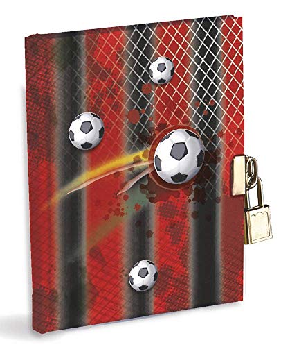 Geheimes Tagebuch mit Metallschloss und 2 Schlüsseln, Maße 14,5 x 18,64 cm, weiß (128 pg) Ein besonderes Tagebuch für Jungen, einen Freund, um Freundschaften zu schreiben, Liebe Gedanken, Fußball rot