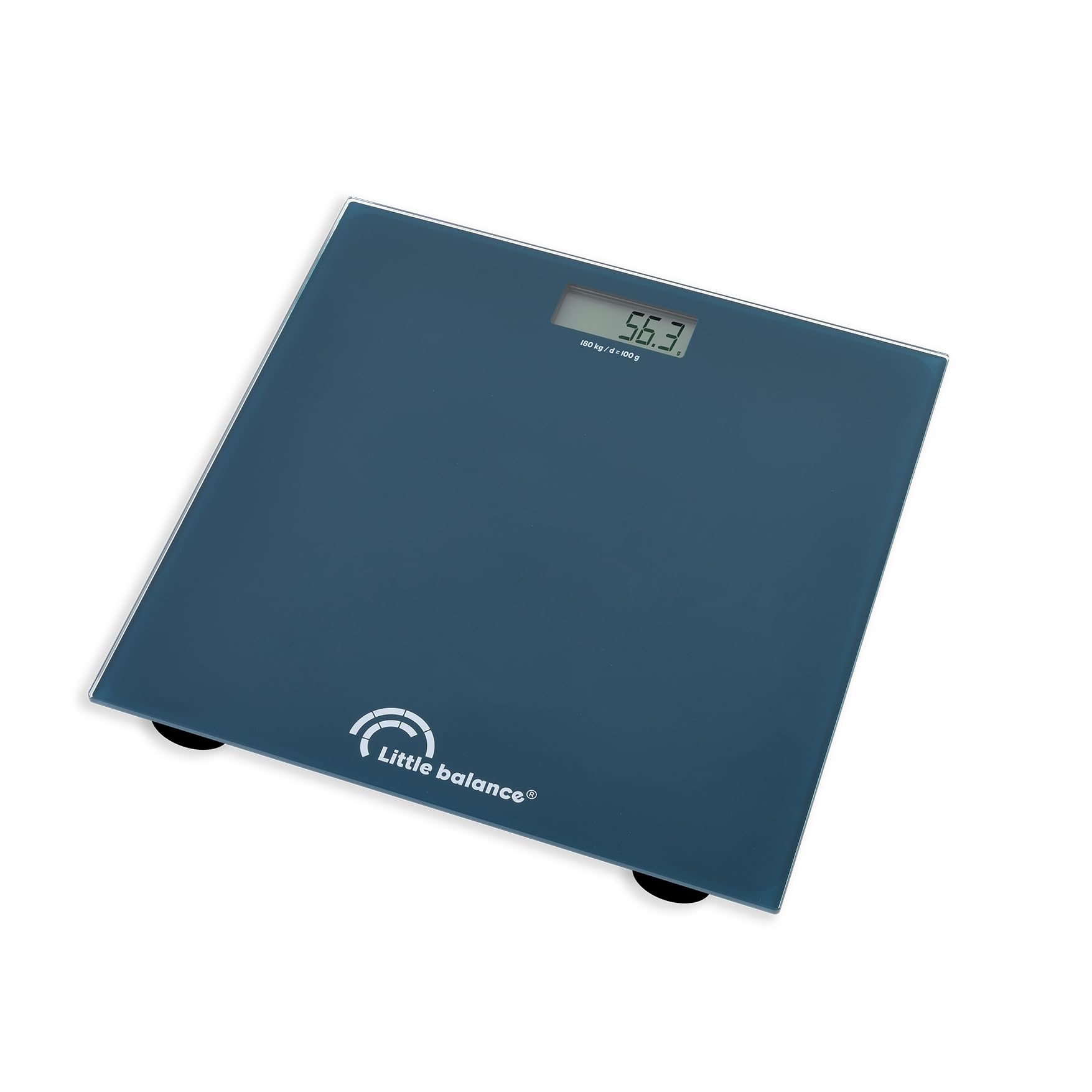 LITTLE BALANCE 3040 Starty, Balance Pèse-personne Electronique, Démarrage automatique, Affichage LCD, 4 capteurs Haute précision, Extra-plat, Verre Trempé, 180 kg/ 100 g, Bleu Acapulco