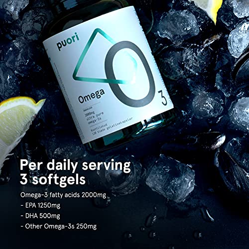 Puori Omega 3 Fish Oil - Ultra Pure 2000Mg X 240 Softgels - Heart, Brain And Eye Health Supplement - Burpless, Ifos Certified, Non-Gmo Capsules - O3 - 2000Mg Epa 1250Mg Dha 500Mg #TOP5