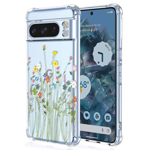 XINYEXIN Clear Case for Google Pixel 8 Pro Flowers Floral Pattern Design Slim Shockproof Transparent Soft TPU Bumper Case Protective Cover