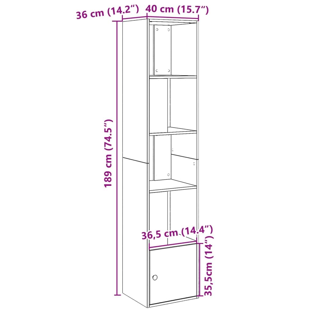 Libreria in legno composito Dub Sonoma 40x36x189 cm con 4 ripiani