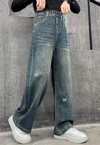 ASHER FASHION Girls Bow Embroidered Jeans Cute Bow Embroidery Wide Leg Denim Pants Fall Loose Jean Trousers Outwear Clothes3