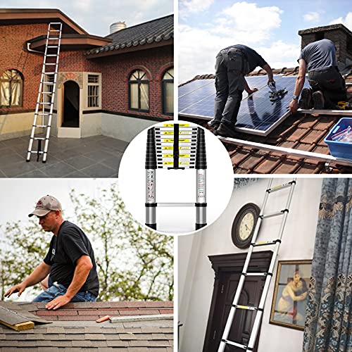 Suwinus 12.5 FT Aluminum Telescoping Ladder Collapsible Extension Ladder with Spring Loaded Locking Mechanism for Outdoor Indoor Use 330 Pound Capacity