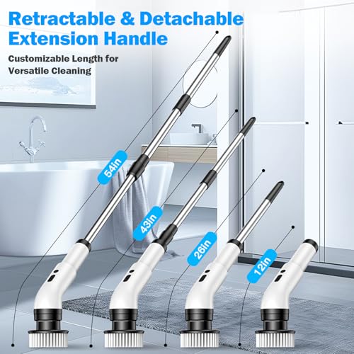 Image of Electric Spin Scrubber, IPX7 Waterproof Floor Shower Scrubber with 9 Replaceable Brush Heads, 3 Speeds Cordless Bathroom Scrubber with Adjustable Handle for Bathroom, Tub, Tile, Floor, Kitchen