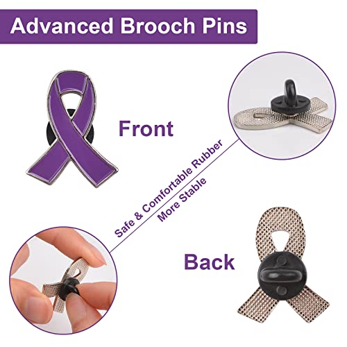 CRAFFANCY 50pcs Purple Ribbon Pins Alzheimer's Disease Awareness Badges Domestic Violence Brooch Memorial Ribbon Pins Badges for Funeral Mourning Event Bereavement Remembrance - Image 3