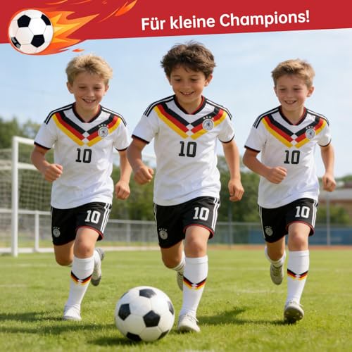 COQOYO Fussball Trikot Kinder Set, Heim Nummer 10 Fußballtrikot für Jungen und Mädchen von 8-9 Jahren, Atmungsaktives und Schnelltrocknendes Fußball-Trainingstrikot mit Kurzarm Shorts Socken, Weiß