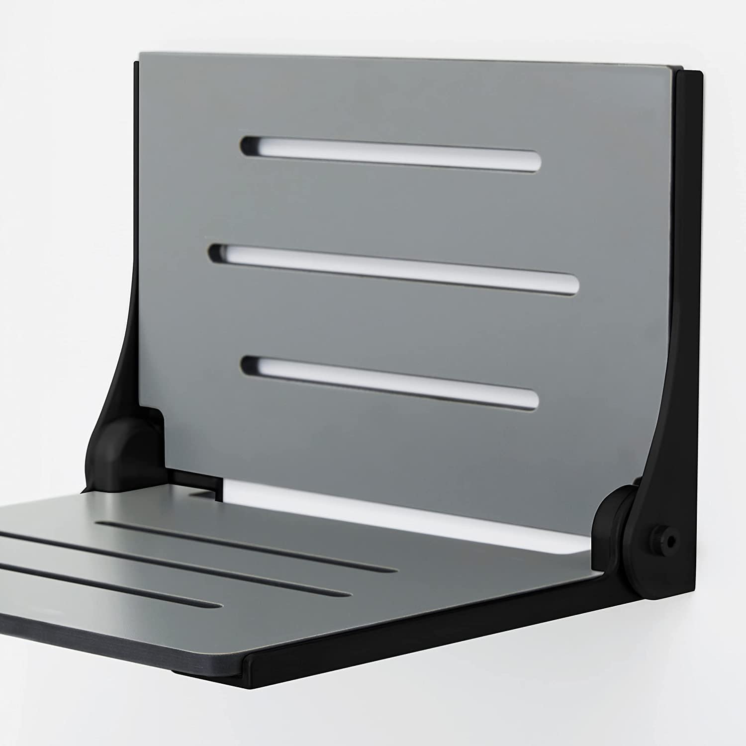 Seachrome Fotelik prysznicowy z funkcją lift-Assist, siedzisko w stylu jarzma, wyściełany blat Naugahyde, uchwyt ścienny, 45 x 40 cm, białe