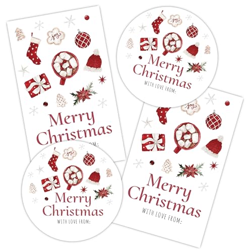 40 Merry Christmas Stickers Christmas Thank You Label Tag Holiday Stickers for Invitation Bag Seals Bottle Parcels Party Supplies 2 Inch Round & Rectangle Labels-A20