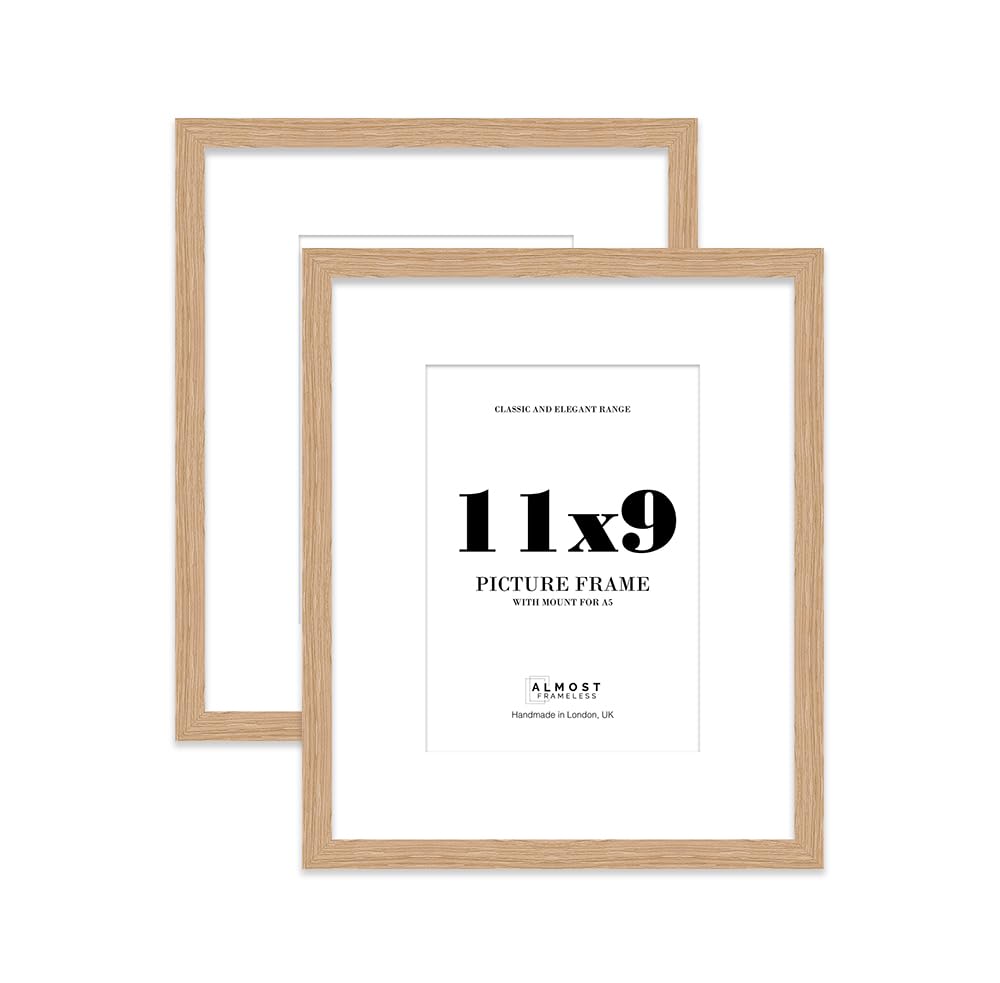 Oak Picture Frame 11x9 With A5 Mount for Photos - Wall & Table Display, Landscape or Portrait, 2 Pack — image 1